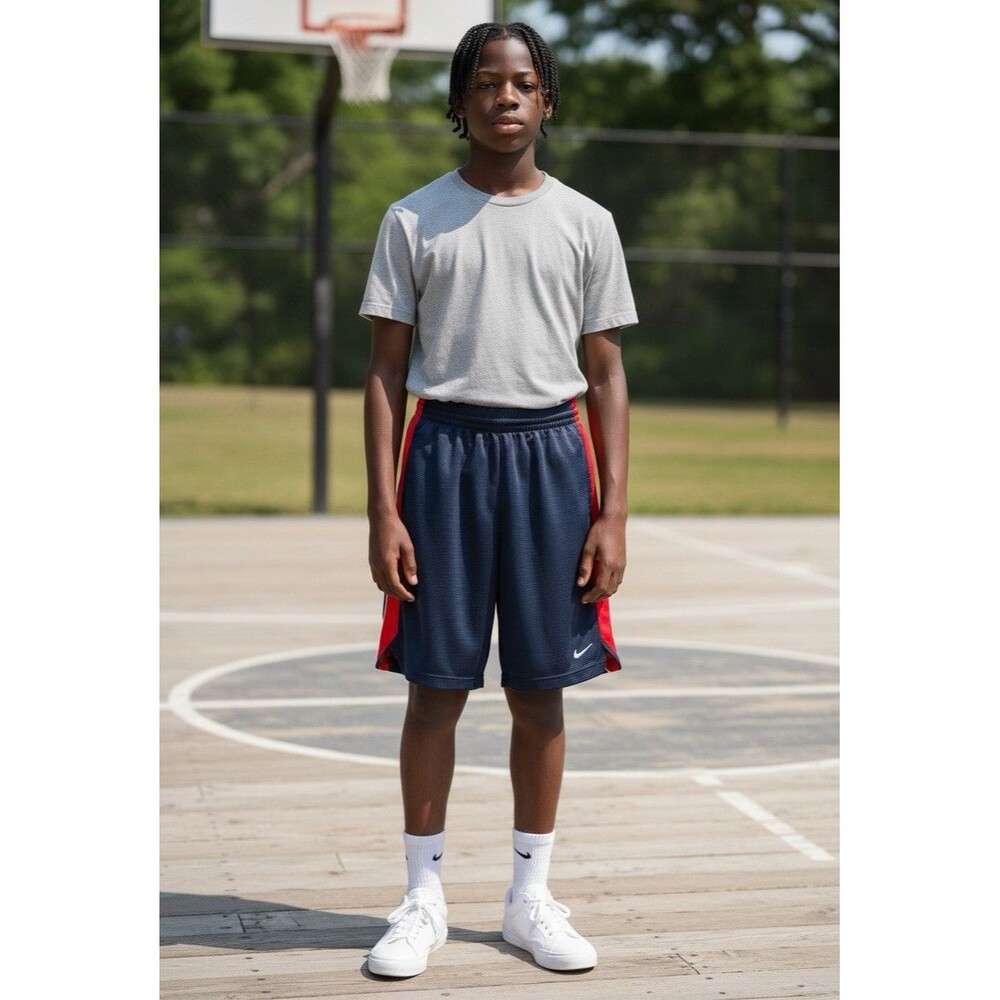 Nike Men’s Basketball Shorts Large Navy Red Athletic Drawstring Pockets